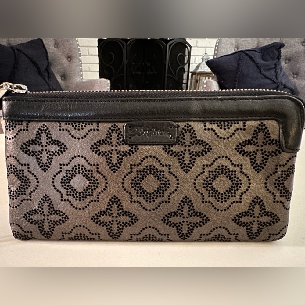 Brighton Gray and Black Patterned Wristlet Clutch